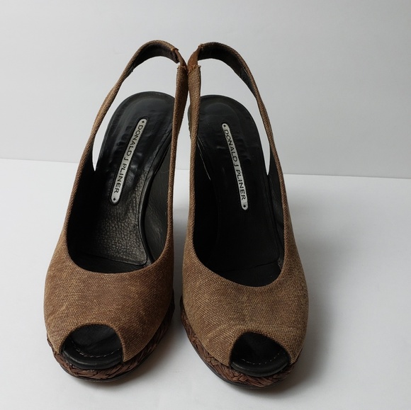 COPY - 403 Donald Pliner Ming Wedges brown canvas 7M - Picture 7 of 8